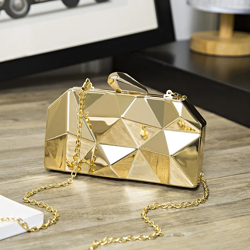 Gold Acrylic Box Geometric Evening Bag Clutch bags Elegent Chain Women Handbag For Party Shoulder Bag For Wedding/Dating/Party