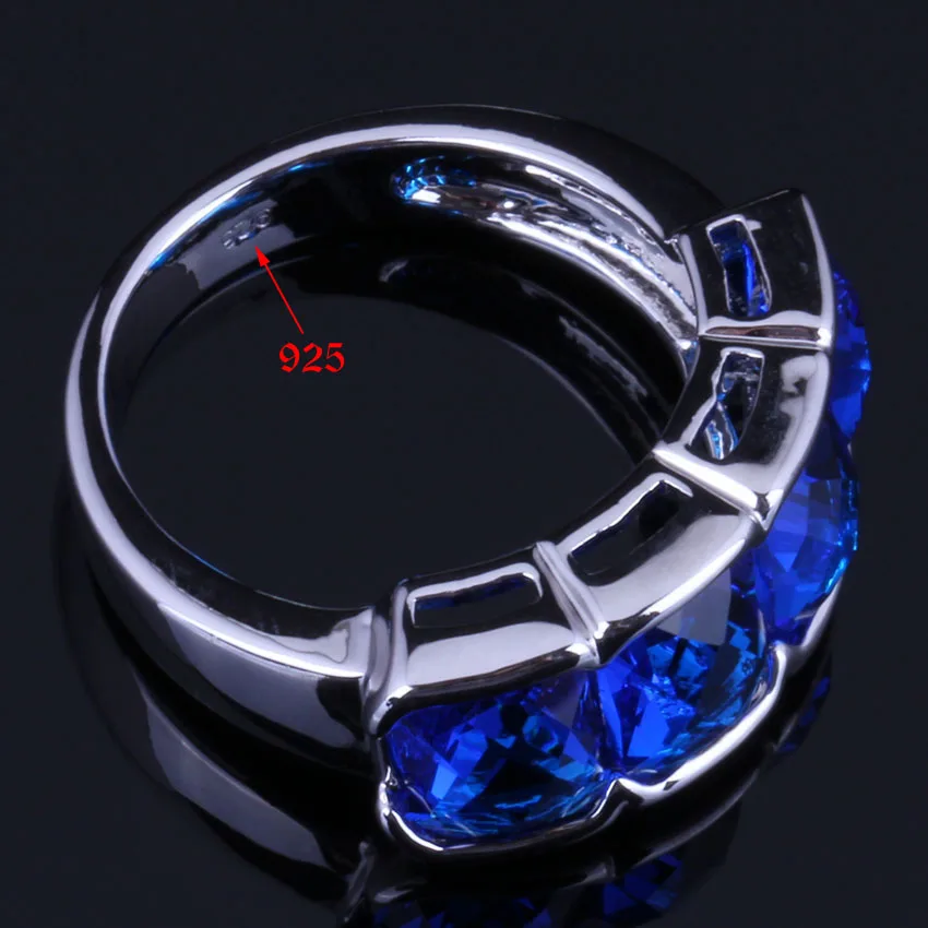 Excellent Blue Cubic Zirconia Silver Plated Ring V0623