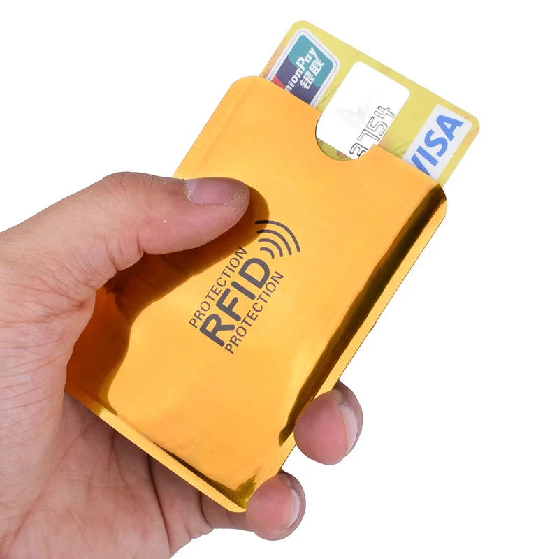 Casing wadah kartu Bank Anti pembajakan RFID 5 buah warna penutup pelindung kartu ID kredit antidemagaus lapisan Aluminium