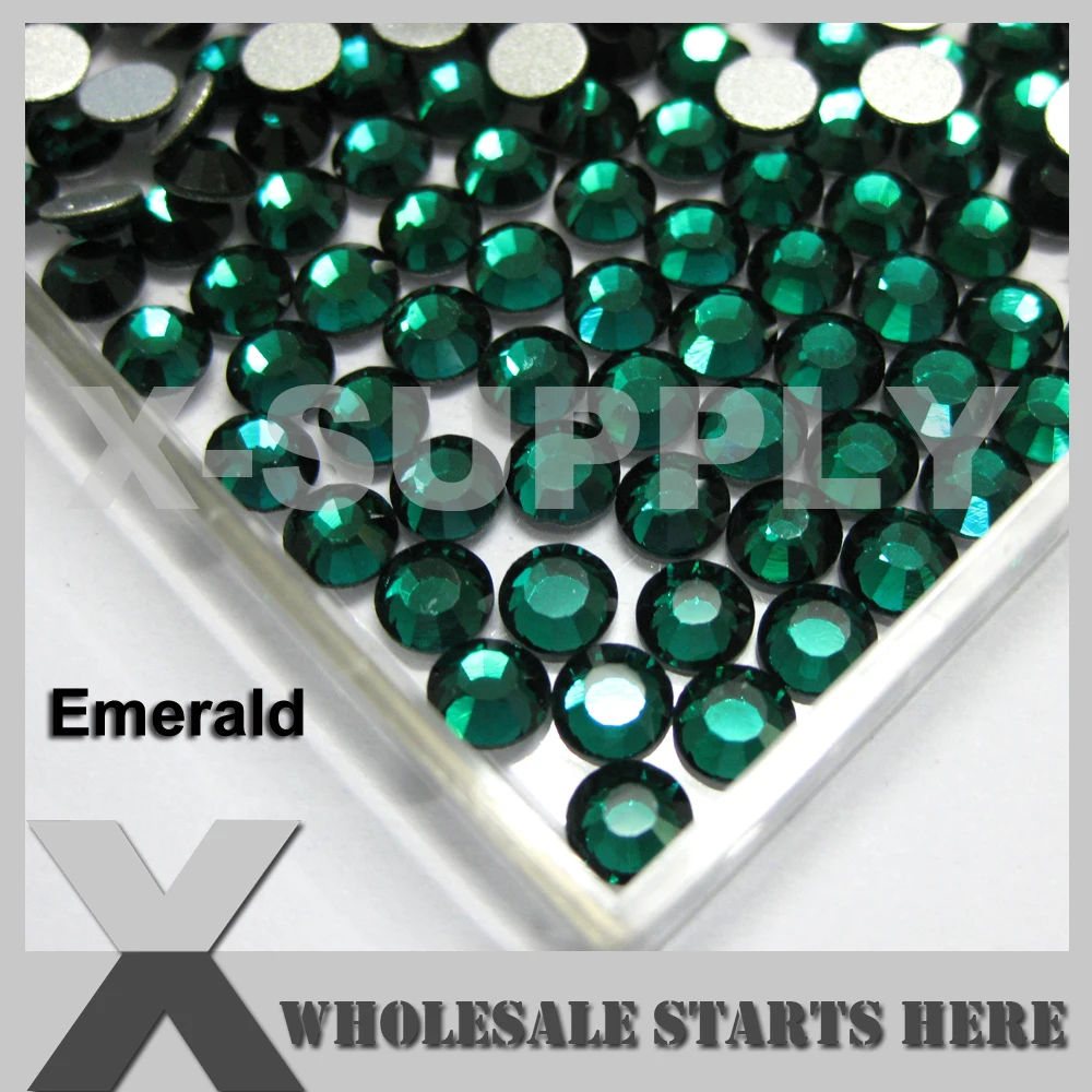 (SS3-SS20,100 Gross/Lot) EMERALD Flat Back Rhinestone,Silver Foiled Back,No Glue,Used For Nail Art,Phone Case,Shoes