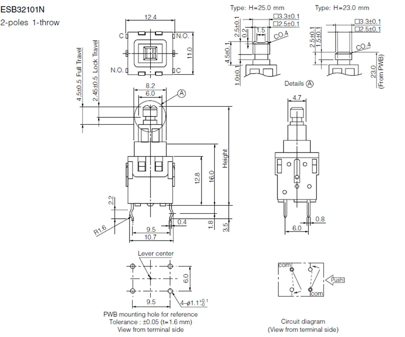 [VK] Import Japan ESB32101N Self locking lock switch 12*12*25 12*12*25mm Press travel switch 4 feet 4 pin with lock button