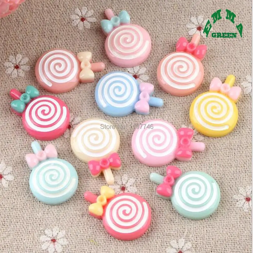 Lollipop Lolly Flat Back Resin Cabochon Miniature Fake Food 40pcs DIY Flatback Embellishment Accessories Scrapbooking Decoration