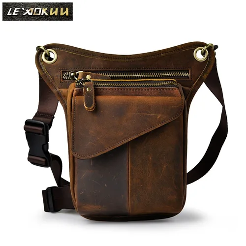 Imagen 2 del producto Bolso de cuero de calidad para hombre, bolsa de hombro clásica, informal, marrón, multifunción, cinturón de viaje a la moda, bolsa de pierna 211-3