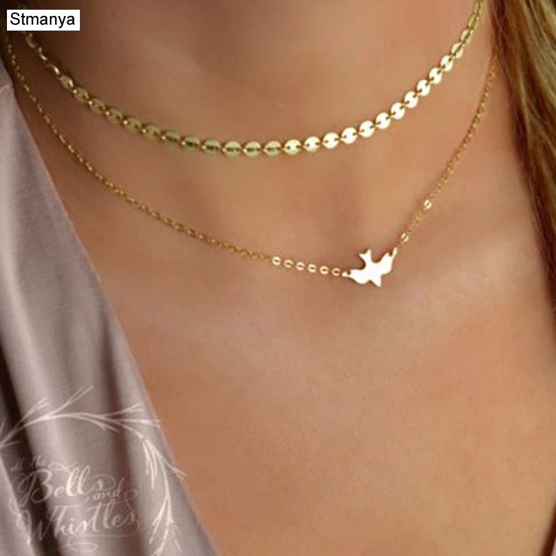 Hot Fashion  Women crystal Necklace Small Wafer Sequin Peace Pigeon Birds Party Gift Jewelrty N1077