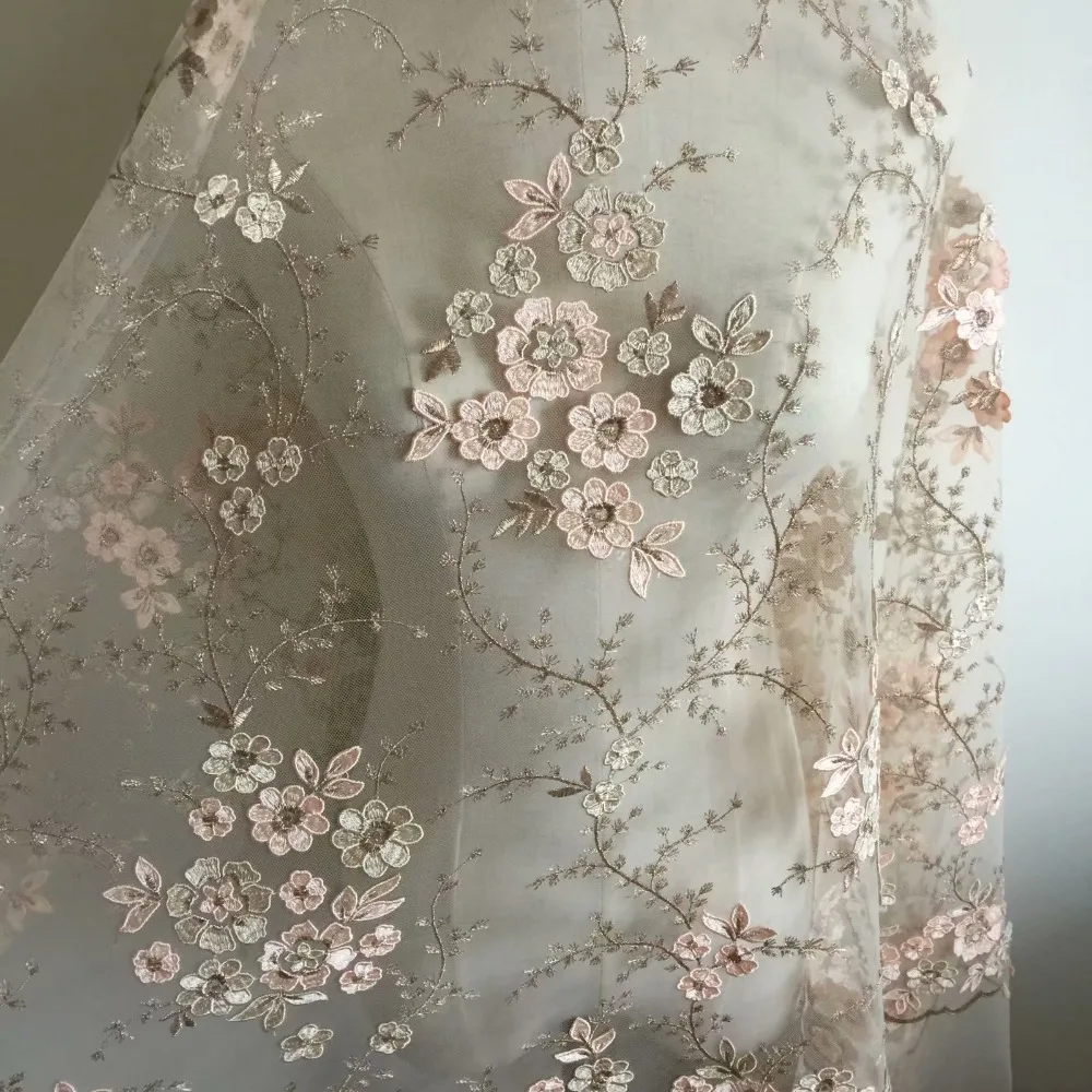 Mehrfarbiger Spitzenstoff mit 3D-Blumen für Hochzeitskleider, 4 Farben, Handverziert, DIY-Material – Detail 9