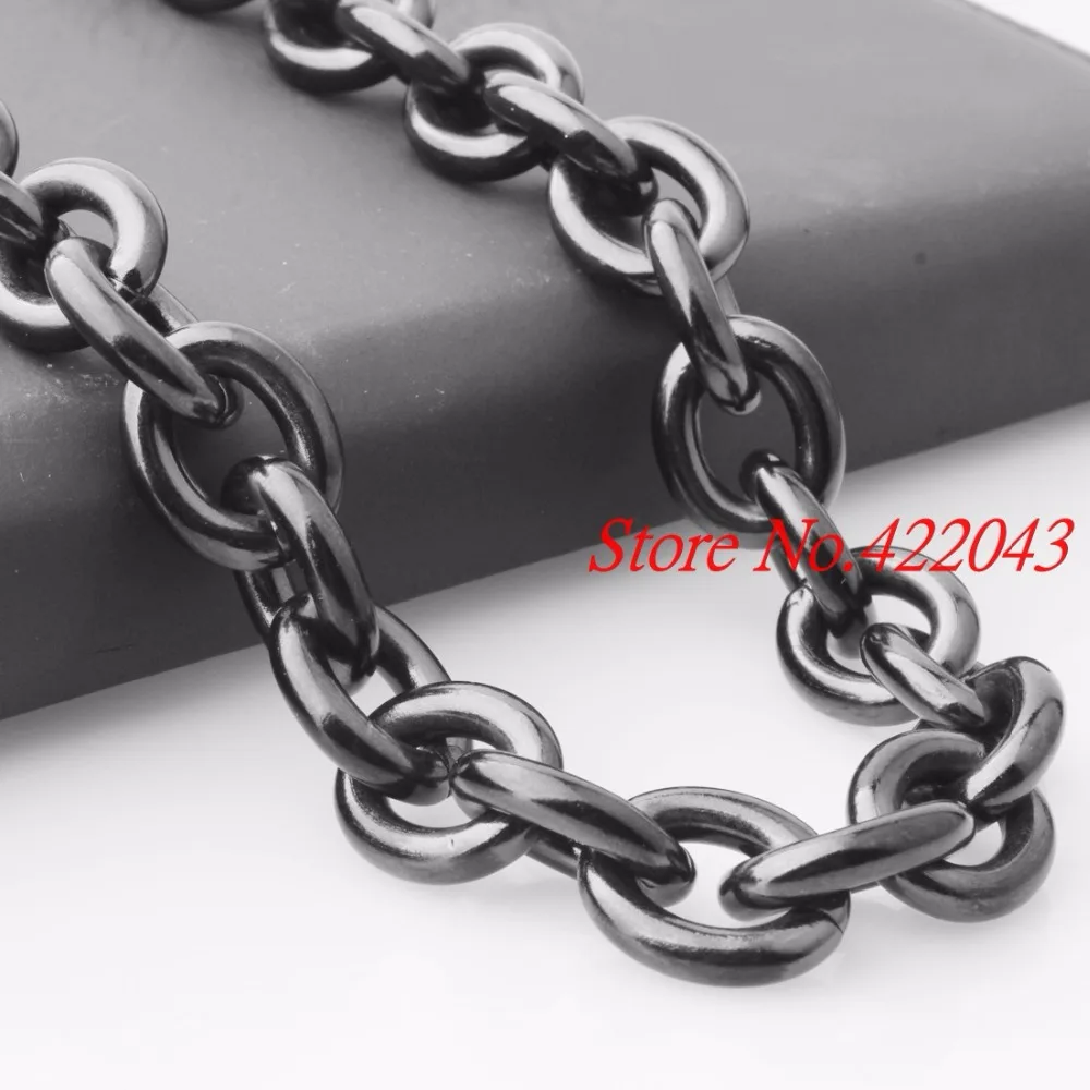 Granny Chic Charming 8/11/13/15mm Mens Chain Black Color Stainless Steel Big O Oval Chain Necklace Top quality Fashion Jewelry