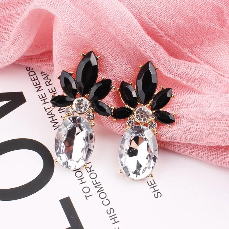 LUBOV 15 Colors Crystal Flower Stud Earrings Transparent Waterdrop Shape Opal Stone Piercing Earrings Trendy Women Gift Jewelry