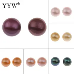 Cultured Half Drilled Freshwater Pearl Beads for DIY Bracelet Necklace Earring Making 7-7.5mm Approx 0.8mm Sold By Pair