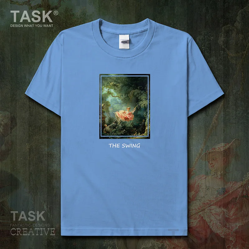 World famous painting series t-shirt Fragonard art painting The Swing Short sleeve clothes cotton summer Retro Streetwear casual