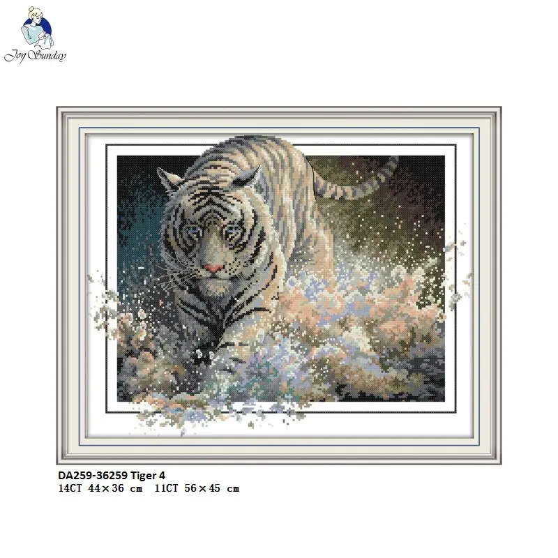 

Joy Sunday the Tiger Needlework Print Canvas Cross Stitch kits Aida 14ct 11ct Embroidery Handmade Fabric Needle Cotton Thread