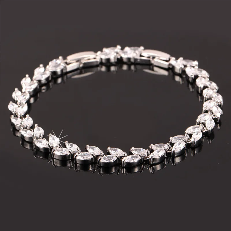 U7 French Romantic Zirconia Leaf Bracelet For Women Trendy Gold/Silver Color Jewelry Shiny Colorful Tennis Bracelet QC24