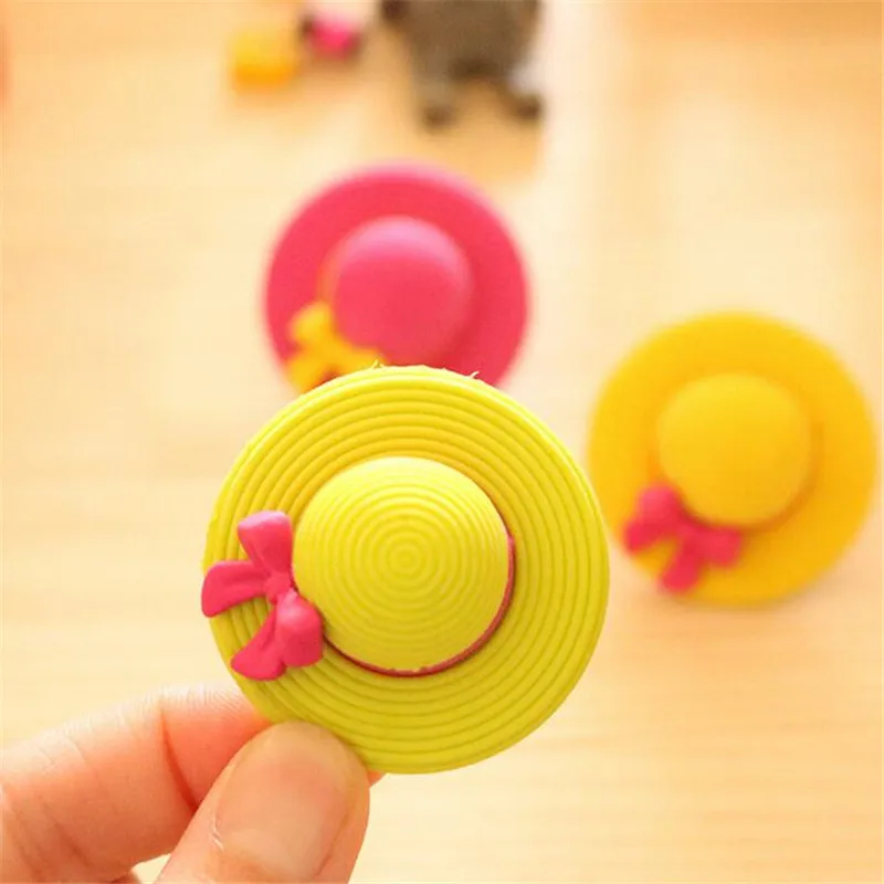 

1PCS Creative Rubber Cartoon Cute Summer Cool Visor Straw Hat Styling Erasers Student Stationery 4*4*1.4CM