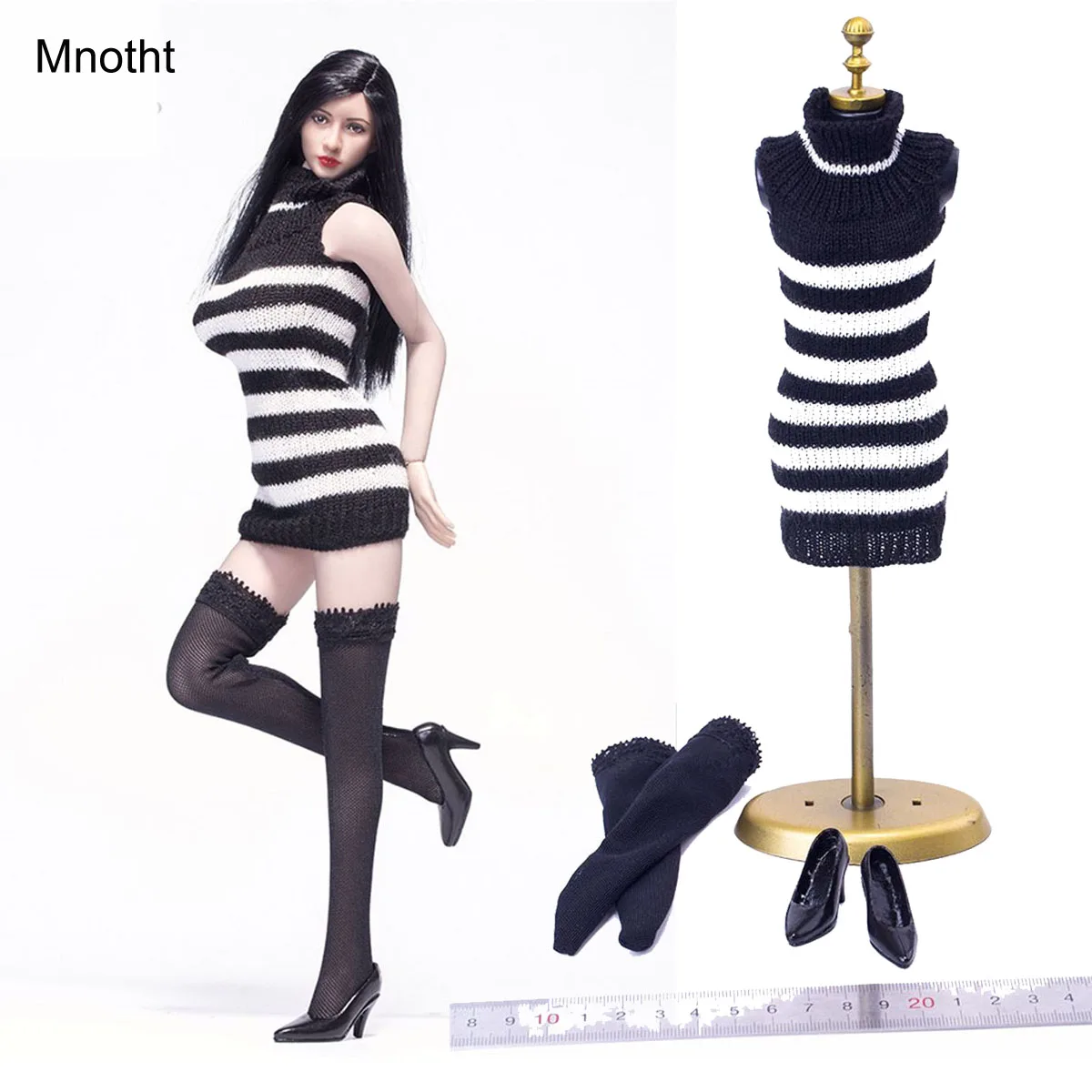 

Mnotht 1/6 Female Solider Clothing VS045 Black Sweater Dress Sleeveless Striped Sweater Set for 12in Figures Toy and Hobbies l30