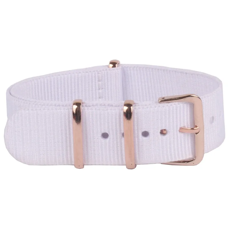 MR NENG Brand Watchband 18mm 20mm 22mm High Quality Nylon Wach Band Rose Gold Buckle White Color Watch Strap Available