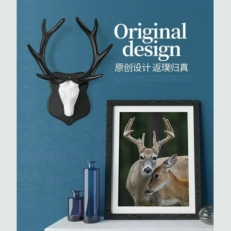 HQ R1 RESIN Creative Living Room Wall Decoration Clothes Coat Key Hanger Porch Door Coat Rack Hook Deer Antler Head 12 Colors