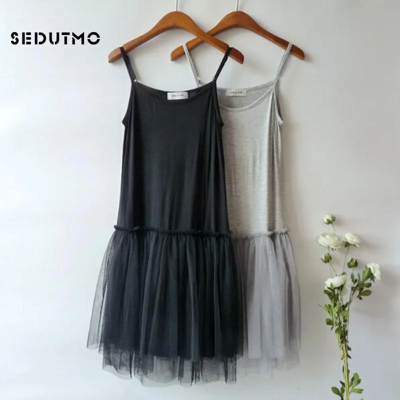 SEDUTMO 2018 Spring Gauze Lace Dress Women Tunic Ball Gown Sundress Summer Mesh Tank Dresses Sexy Black Beach Party Dress ED090