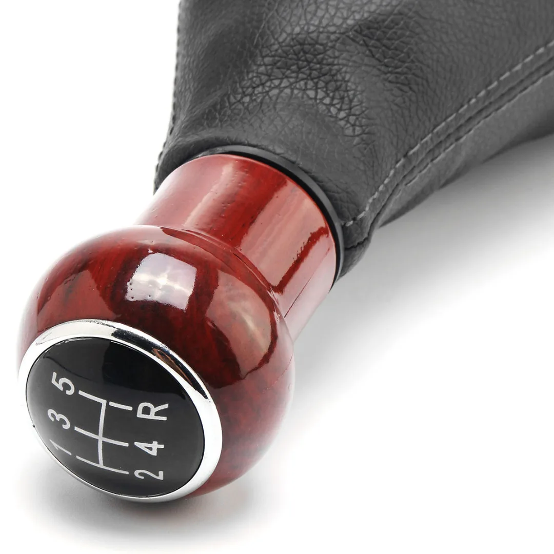 JX-LCLYL 5 Speed Wood Gear Shift Knob Stick Gaiter Boot For VW Golf Passat B5 Jetta 99-04