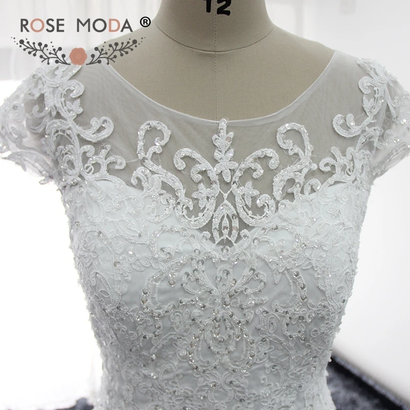 Rose Moda Short Sleeves Mermaid Wedding Dress with Removable Skirt Real Photos