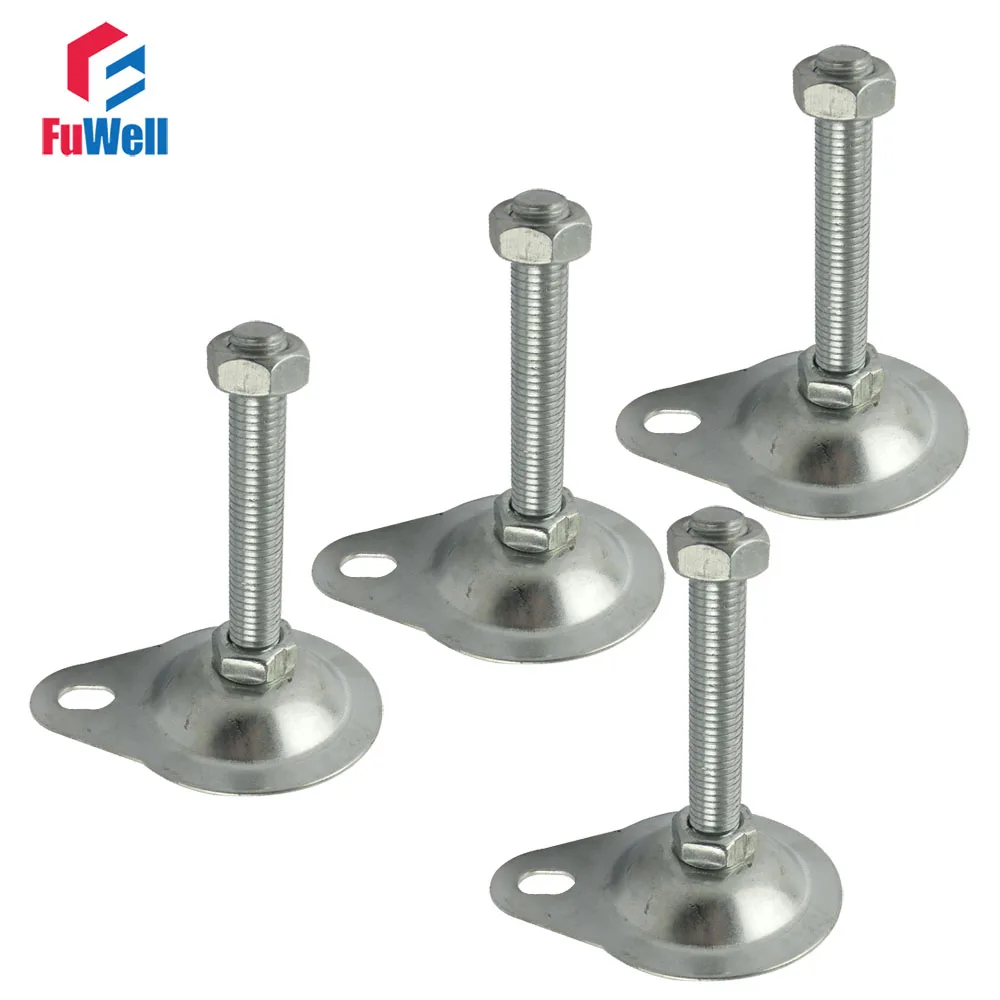 

4pcs M12/M14/M16 Adjustable Foot Cups Iron Galvanized Articulated Feet 76mm Diameter Base Leveling Foot