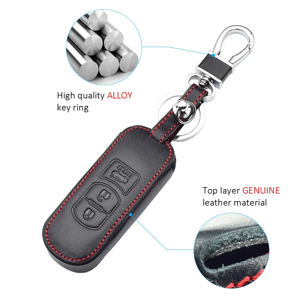 Leder Autoschlüsselhüllen für Mazda 2 3 5 6 CX5 CX7 CX9 Miata MX5 Axela Atenza Schlüsselanhänger Schutztasche Smart Remote Fobs Shell Cover – Detail 3