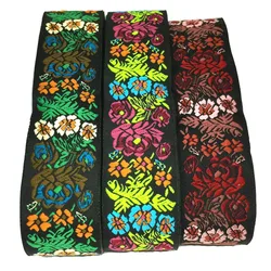 ZERZEEMOOY NEW 33mm 10 Yard/roll  High quality Woven Jacquard Ribbon black background colour green flowers diy ribbon