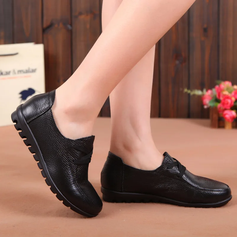 Women Flats Genuine Leather Shoes Female Slip on Loafers Anti Slip Moccasins Casual Zapatillas Mujer 2023 Plus Size