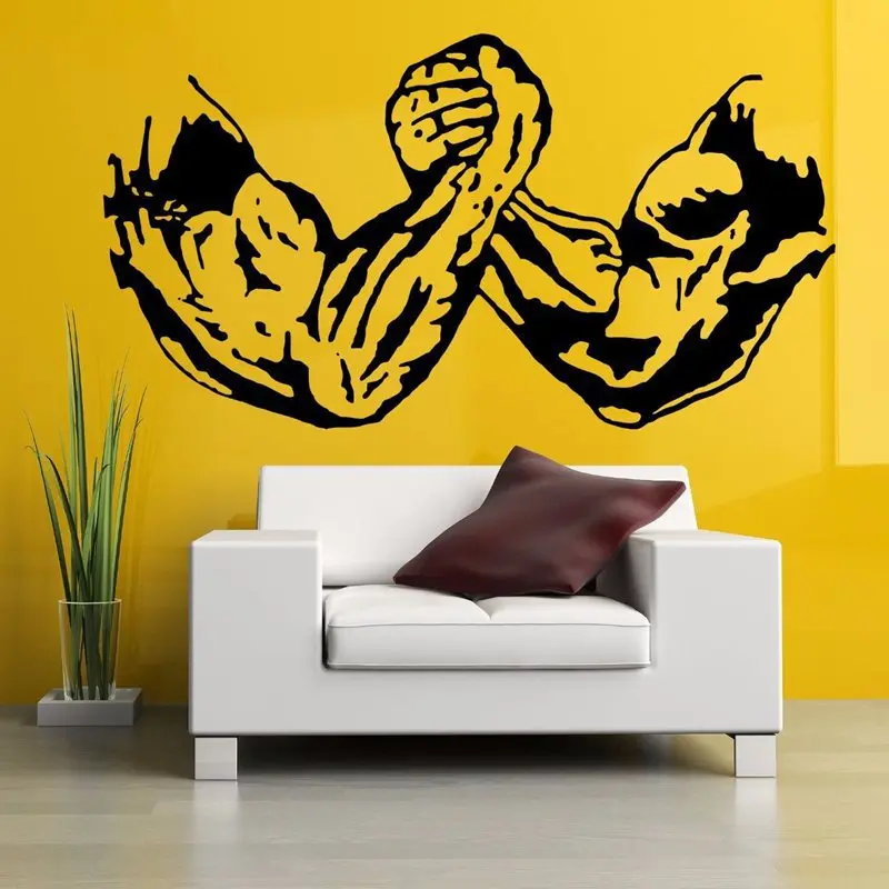 Gym Sticker Fitness Decal Body-building Arm Wrestling Posters Vinyl Wall Decals Pegatina Quadro Parede Decor Mural Gym Sticker