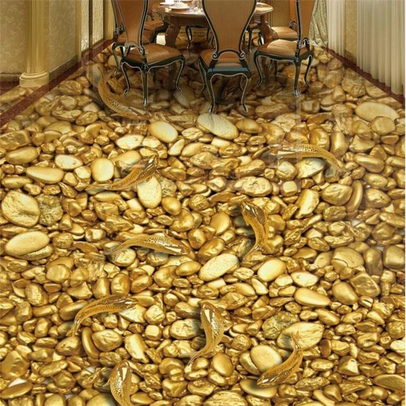 wellyu Gold full of nine fish poly gold gold 3D custom flooring large fresco pvc waterproof thick wear to wear