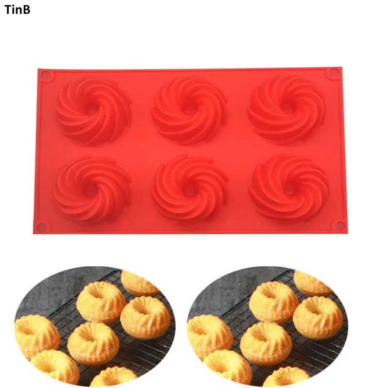 6 Hole Silicone Mould Cake Decorating Moulds Swirl Shape Cookie Mold Silicone Form For Pudding Ice Cream Baking Pan Pastry Tool