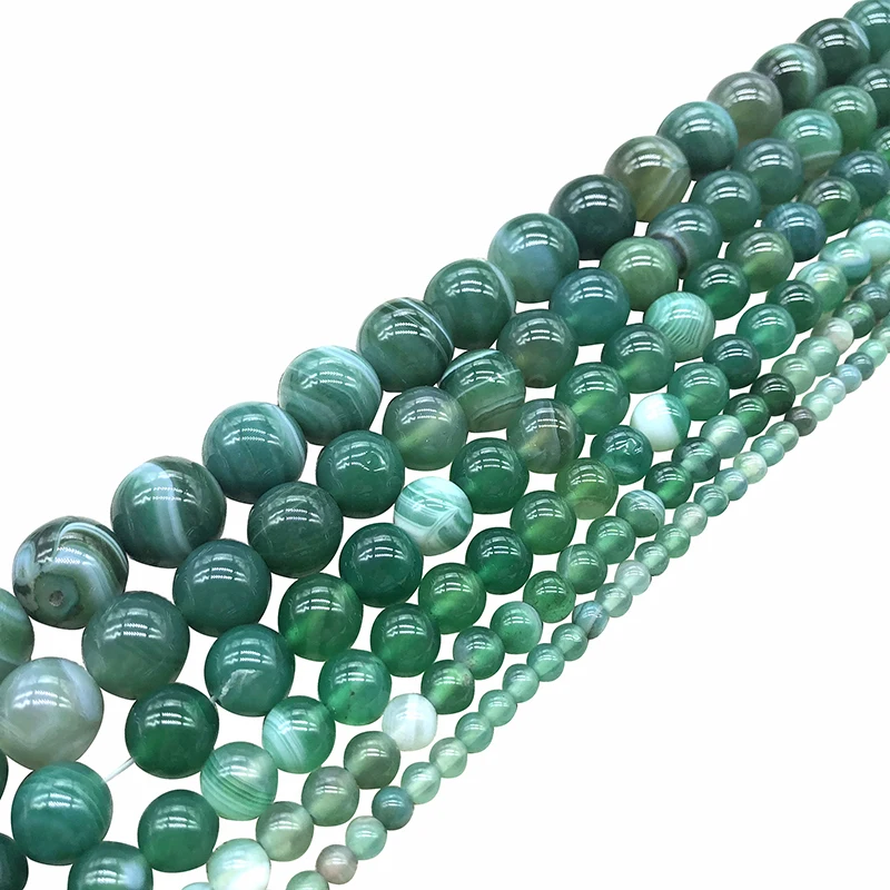 Natural Stone Beads Green Stripe agat Onyx Round Loose Beads 4 6 8 10 12 14mm Fit Diy Space Beads Jewelry Making