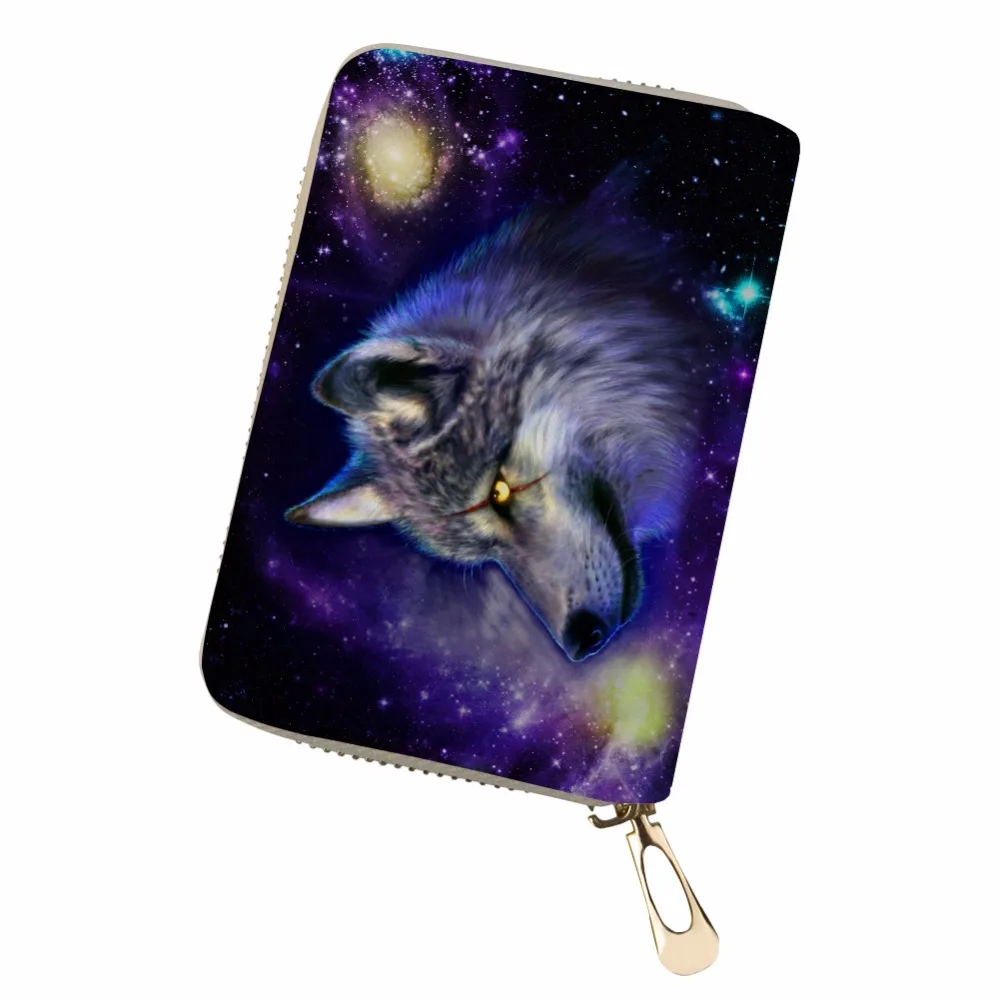 

Noisydesigns Unisex Personality Purple Wolf star colour passport cover card holder purse Printing PU Leather card wallet