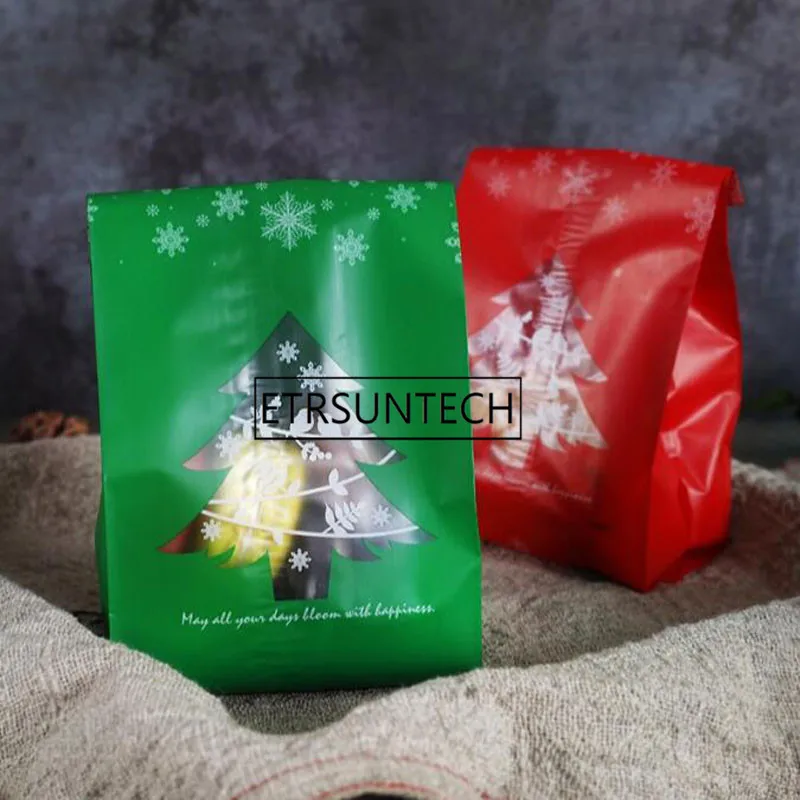 2500pcs Red/Green Frosted Christmas Tree Candy Gift Bags Cookie Packaging Bags For Snack Xmas Decor