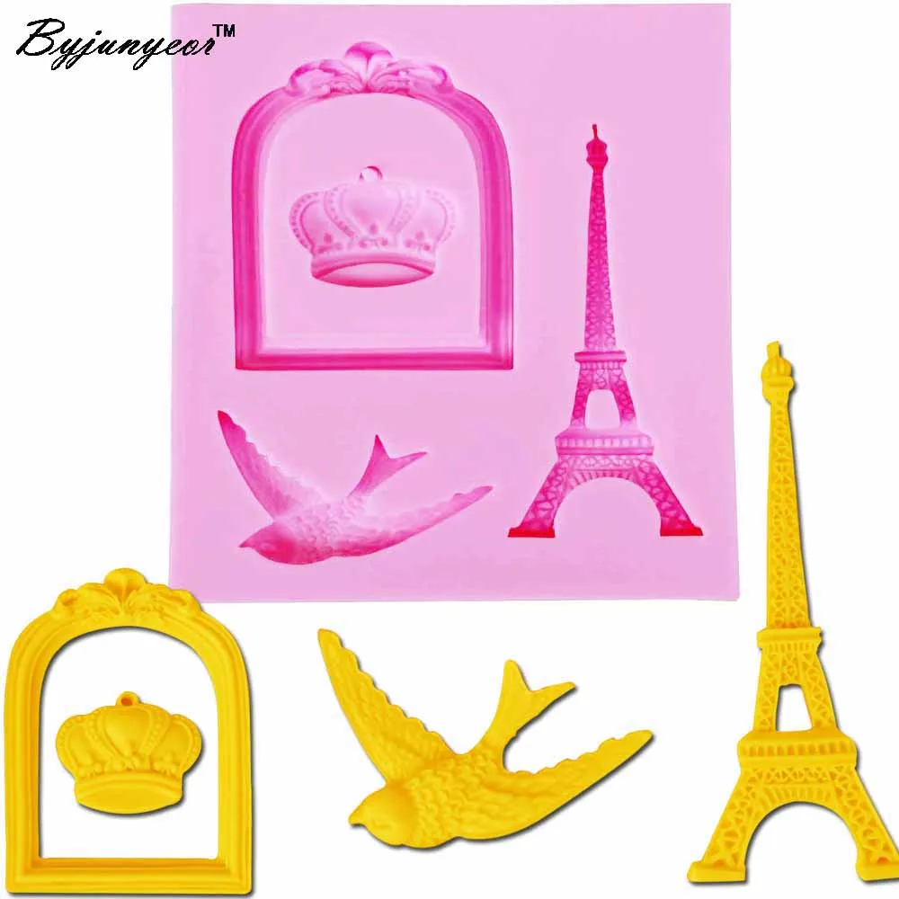 DIY Eiffel Tower Crown UV Resin Silicone Mold Fondant Chocolate Candy Lollipop Crystal Epoxy Soft Clay Bake Tool M929