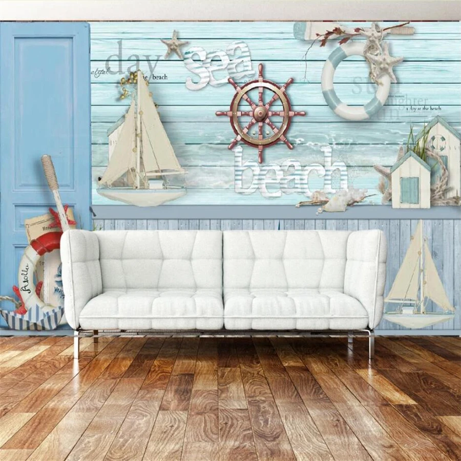 Custom wallpaper 3d mural retro nostalgic hand-painted rainforest flamingo mural Mediterranean nautical bar background wallpaper