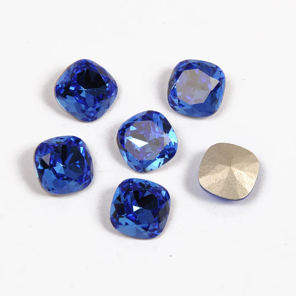 Sapphire 8mm 10mm 12mm 18mm Crystal glass sew on stone with claw 4470 Cushion Cut Strass Rhinestone buckle loose rhinestones