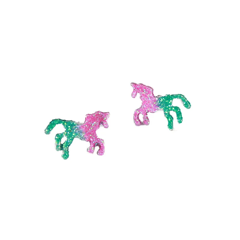 Colorful Sequin Horse Stud Earrings for women fashion Animal jewelry