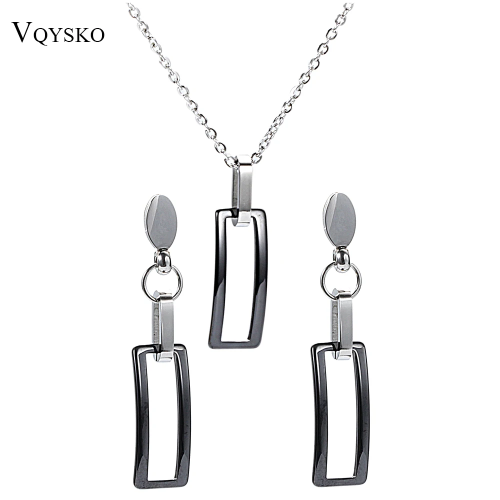 Hot Statement Geometric Jewelry Sets Big Sale Rectangle Black Ceramic Wedding Jewelry Sets Necklace/Earring Bijouterie Sets