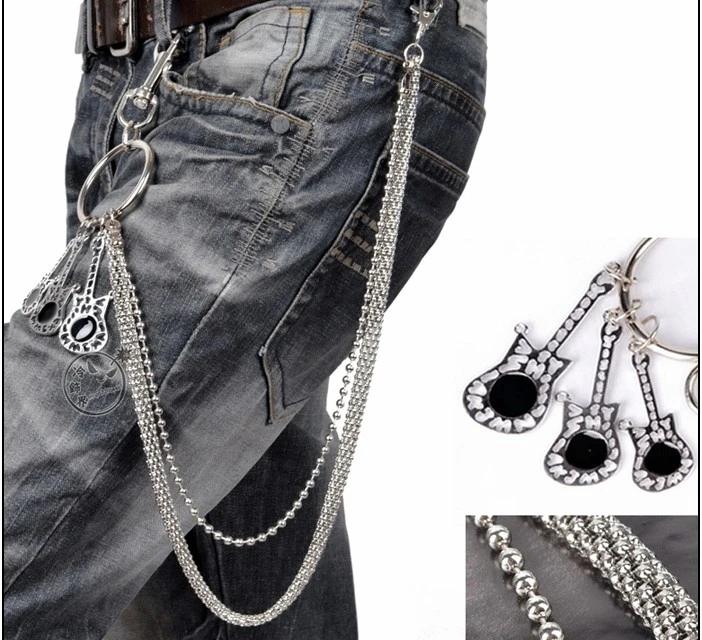 Men's Waist Key Chain Silver Heavy Rock Metal Hip Hop Gothic Punk Style Beaded Pants Trousers Chain Jean Biker Wallet Key Ring