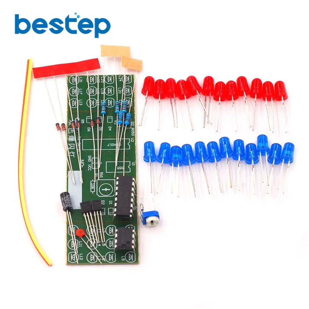 Electronic DIY Kit Red Blue Double Color Flashing Lights Strobe NE555 + CD4017 Electronic Practice Learning Kits Suite