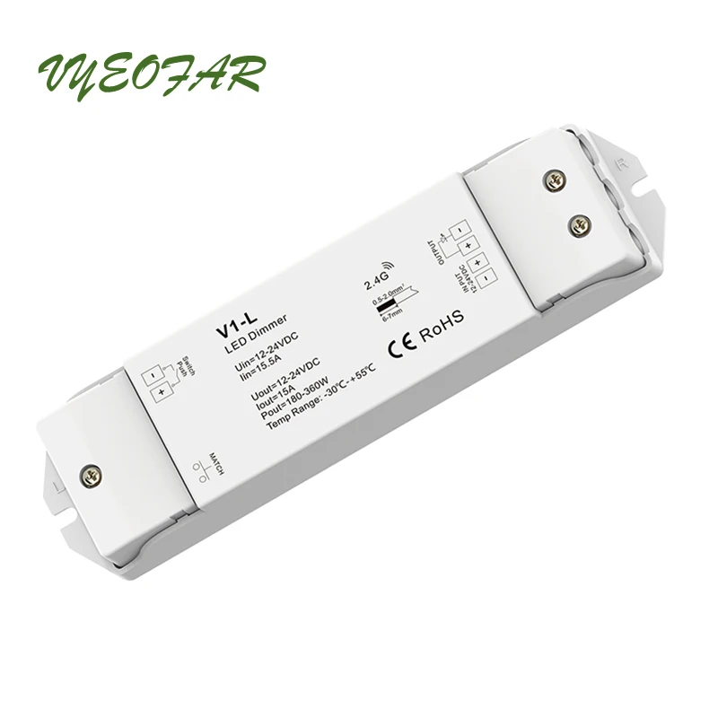 Skydance New Led Strip Dimmer 12V/24V 15A 1 Channel Output Wireless Receiver V1-L And RF Touch Remote R1 For Single Strip Use