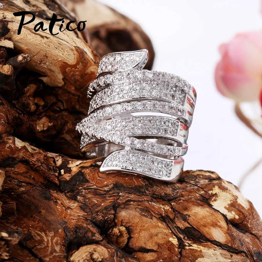 Big Size Rings For Women Micro 925 Stelring Silver Needle AAA CZ Stone Wedding Rings For Female Bague Anillos Wide Rings Gifts