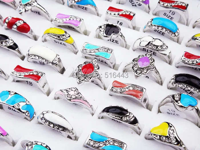 

Hot Selling 2015 New Arrival 30pcs CZ Rhinestones Mix Color Enamel Fashion Silver P Rings for Women Wholesale Jewelry Lots A247