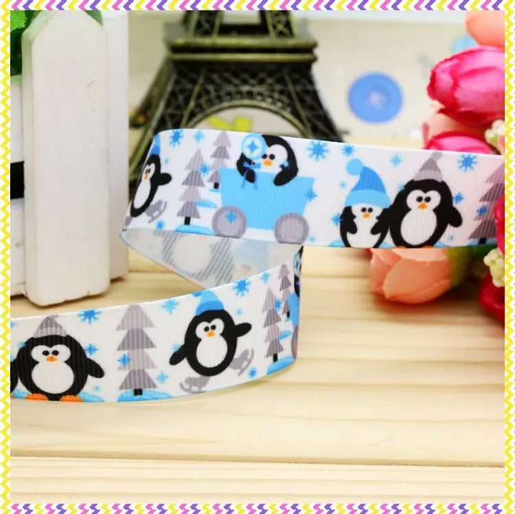 

7/8 дюймов пингвин с рождественским принтом в репсовую ленту, материал головных уборов, украшение для вечеринки, сделай сам, оптовая продажа, OEM 22 мм P4620