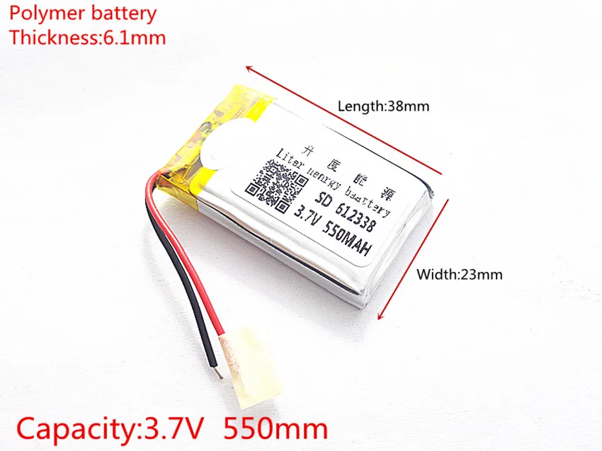 3.7V lithium polymer battery 062338 612338 550mAh MP3 MP4 GPS  6.1*23*38mm lithium battery small stereo  GPS