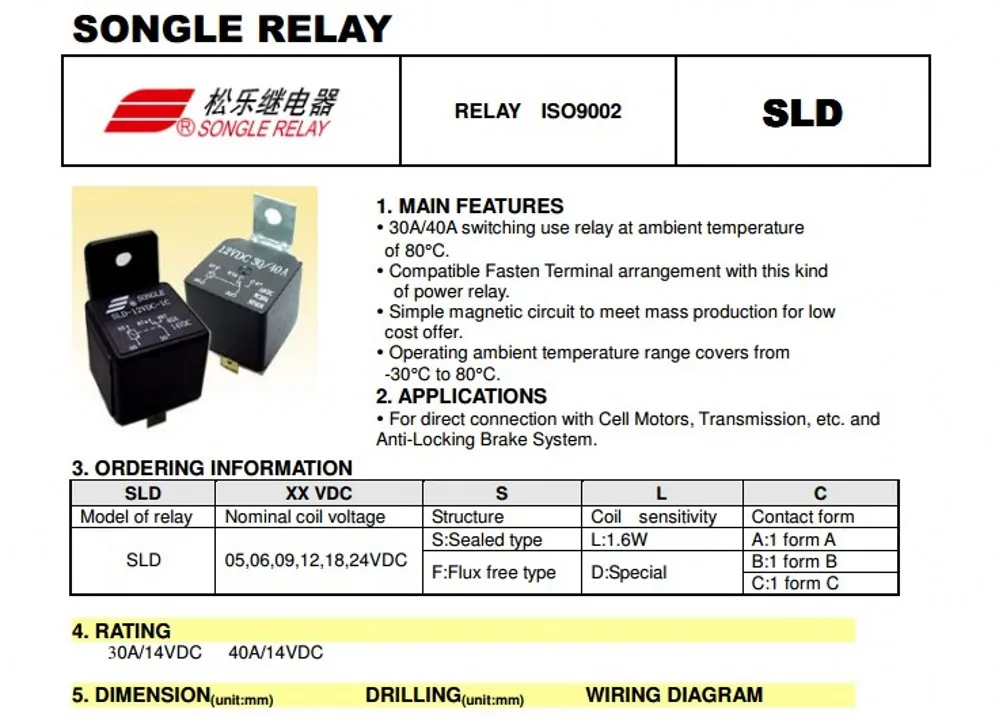 10 stücke 5 Pin 40A Wasserdichte Auto Relais Lange Lebensdauer Automotive Relais Mayitr Schließer SLD-12VDC-1C SLD-24VDC-1C DC 12V /24V Relais – Detail 1
