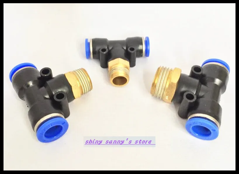 

5Pcs/Lot PB6-01 6mm---1/8" Threaded Male "T" Tee Pneumatic Connector