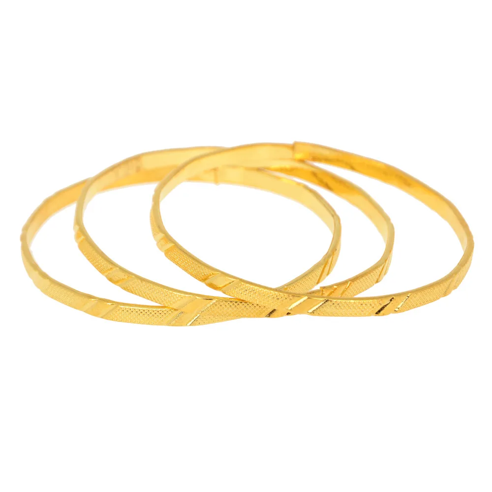3Pcs/Set Gold Color Alloy Children Golden Bangle Simple Design &Bracelets For Girl Birthday Gifts Accessories