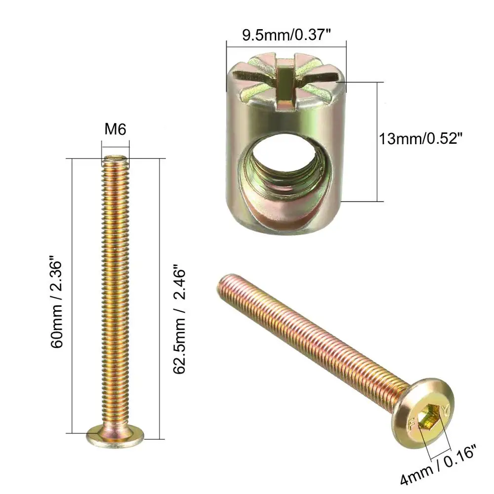 Uxcell 12Sets/10Sets M6 Meubels Bouten Moeren Connector Vat Noten Deuvel Moer Bevestiging Schroeven Set Carbon Staal fastener