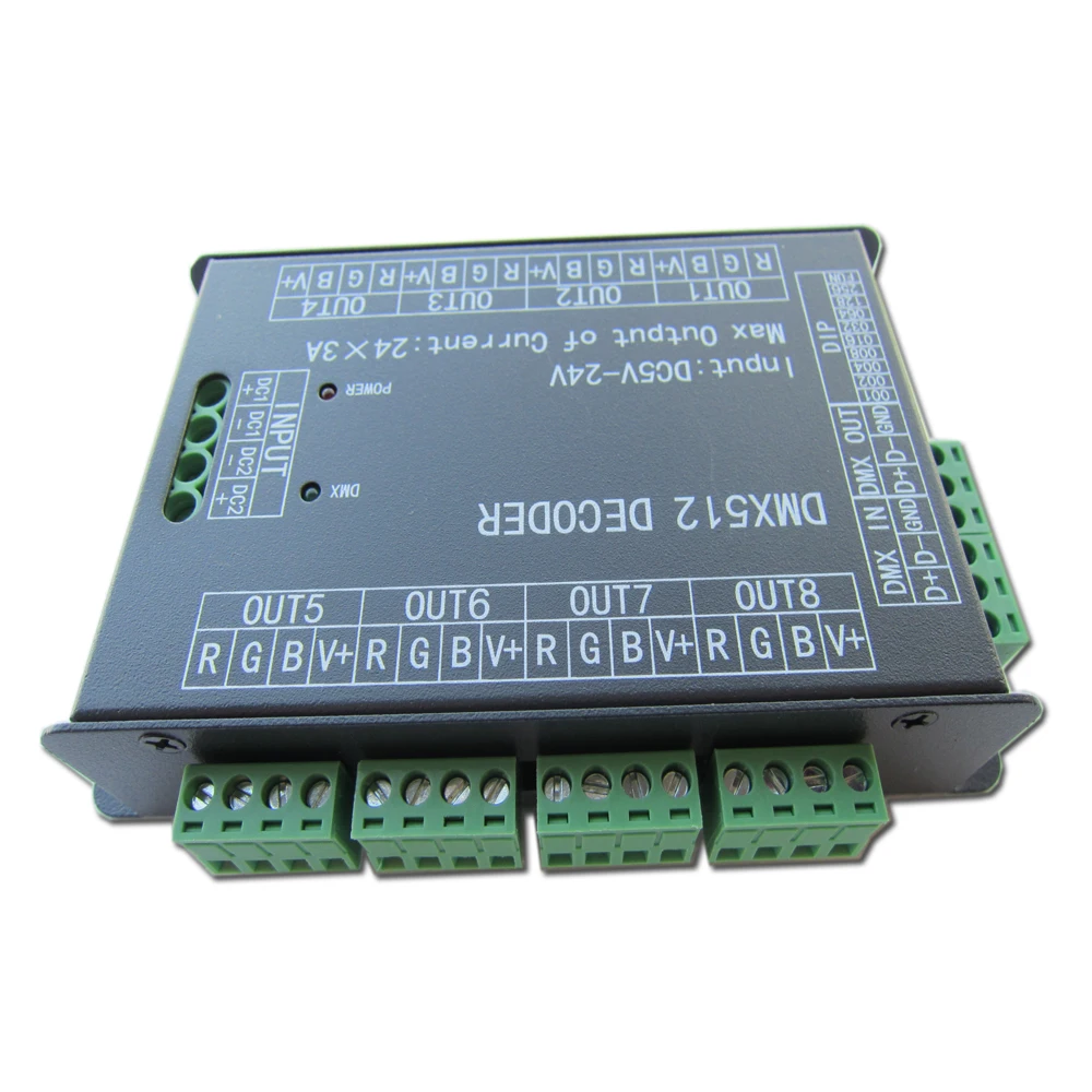 24CH 24channel Easy dmx512 DMX decoder,LED dimmer Controller, DC5V-24V,Max 3A,8 groups RGB controller, Iron case for led strip