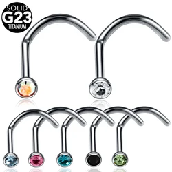 1PC G23 Titanium Nose Screw Stud Piercing Crystal Nariz Piercing Jewelry Twist Nose Stud Bone Fashion Girls 20g&18g